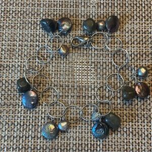 Elegant Dark Pearl Charm Bracelet